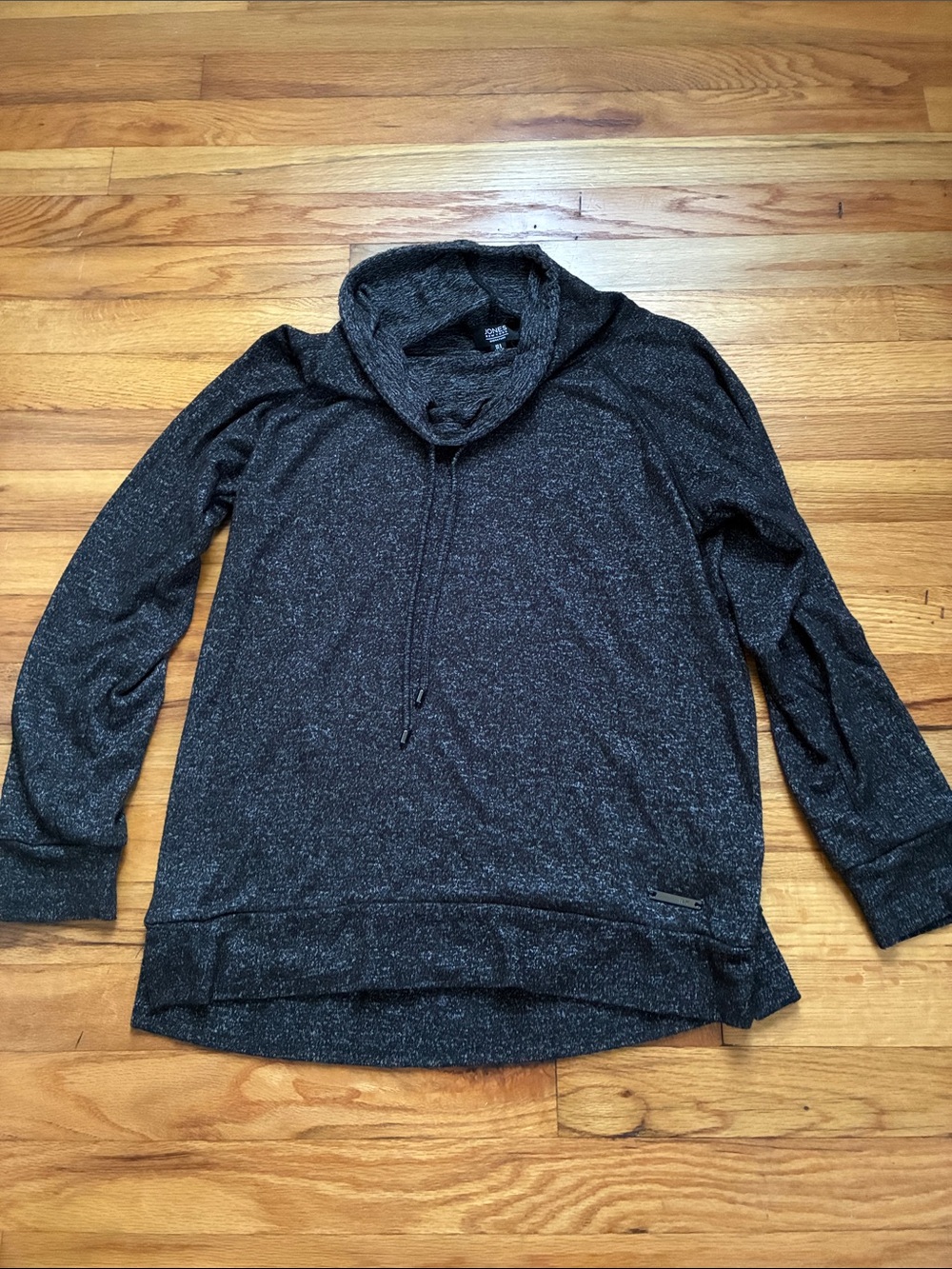 Jones New York Black Heathered Cowl Neck Pullover